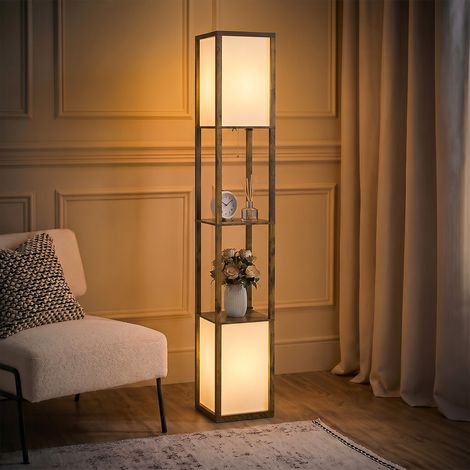 Modern Shelf Floor Lamp with Dual Ambient Light-Standing Lamp Living Room-Bedroom-156cm-Brown (1/5)