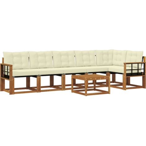 Set di divani da esterno con cuscino 7 pz Salotto da Giardino Naturale e Crema (1/5)