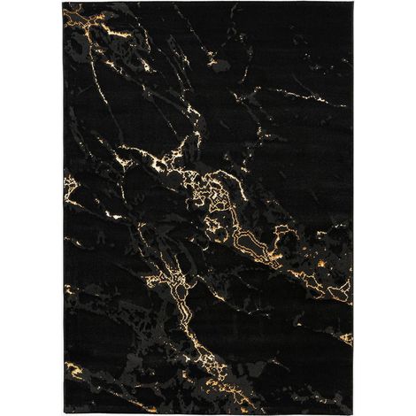 MARMARIS Tapis en tissu à veinure marbré noir et doré -160x230 cm (1/5)