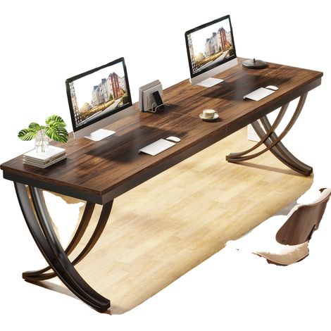Scrivania per computer, design elegante, ampia superficie di lavoro, 78,7 x 29,5 pollici, marrone 01 (1/2)