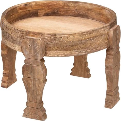 Table basse ronde en bois de manguier naturel - Diamètre 51 x Profondeur 33 cm