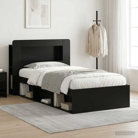 Cadre de lit avec rangement noir en bois d’ingénierie pour matelas 100 x 200 cm - PANGIVO (1/5)