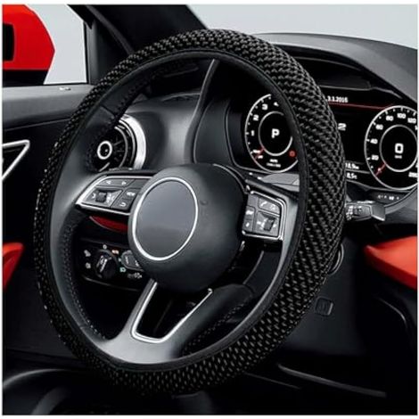 Ohleats Housse de volant de voiture de 38,1 cm, housse de volant élastique extensible pour la plupart des véhicules, accessoire universel de décoration intérieure de voiture (noir) (1/5)