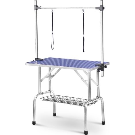 Tavolo professionale pieghevole per la toelettatura di animali domestici, tavolo per la tosatura del pelo dotato di braccio di supporto portatile, guinzaglio e ripiano in rete, blu, 906076 cm (LPA), c (1/5)