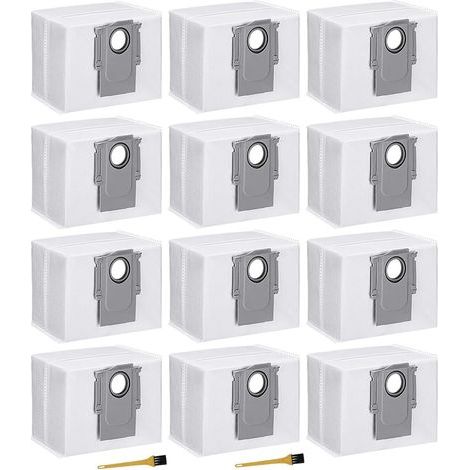Pack of 12 Dust Bags for Roborock Vacuum Cleaners S7/S7 Plus/S7 MaxV Ultra/Q7+/Q7 Max+/Q5/Disposable Vacuum Cleaner Replacement Accessories Kit, Large Capacity Dust Bag with 2 Brushes