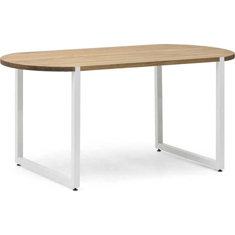 Mesa Uley Ovalada 160x80x75cm Blanca en madera maciza de pino acabado envejecido estilo industrial Box Furniture (1/5)