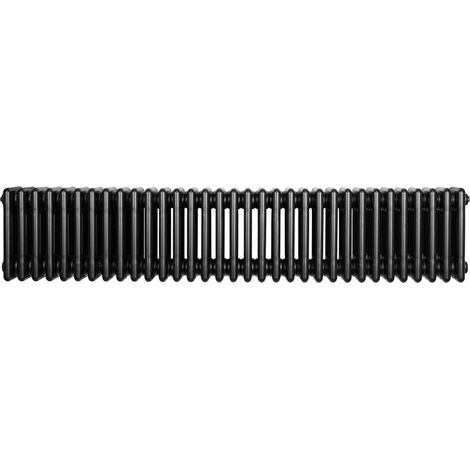 Radiateur Traditionnel à 4 Colonnes 300 x 1505 mm en Acier Carbone Noir Chauffage Central Horizontale Monté Sur Mur [Brosse de Nettoyage & Supports INCLUSES]