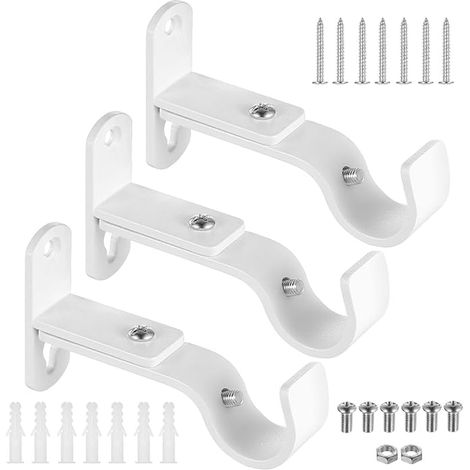 Supporti per Bastoni Tendes, Ganci per Tende Regolabili, Supporti per Bastone Tenda in Metallo, Staffe per Tende aste da parete per casa, camera da letto, ufficio bianco (1/5)