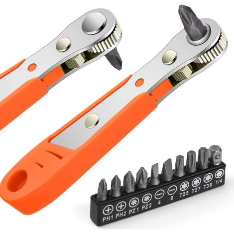 Ratchet Screwdriver, Magnetic Screwdriver, 1/4" Mini Ratchet Wrench, 1/4" Drive High Torque, Mini Offset Reversible Ratchet Screwdriver, Multifunctional Pocket Repair Tools (1/5)