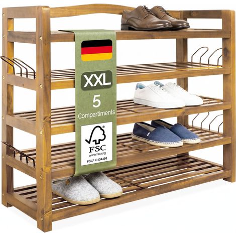 Meuble à chaussures en bois d'acacia Étagère à chaussures multi-usage Range-chaussures  5 Etagères extra larges