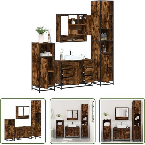 vidaXL 4-tlg. Badmöbel-Set Räuchereiche Holzwerkstoff (1/5)