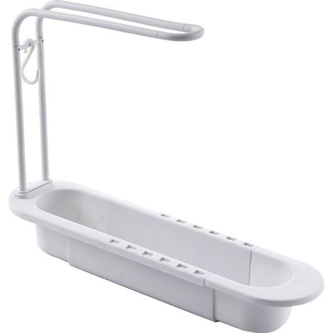 égouttoir à vaisselle réglable avec barre porte-serviettes, support de rangement de cuisine, panier télescopique suspendu pour éponge, égouttoir à chiffons, gain de place (couleur : blanc, taille : 25 (1/5)