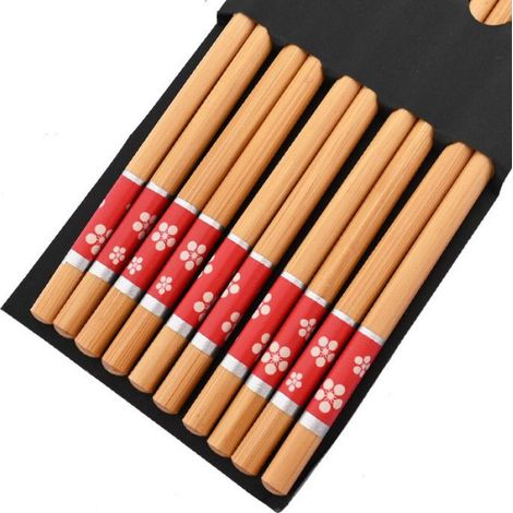 Baguettes En Bambou - 23,8 Cm - Pour Sushi Et Cuisine Japonaise - Réutilisables - 5 Paires