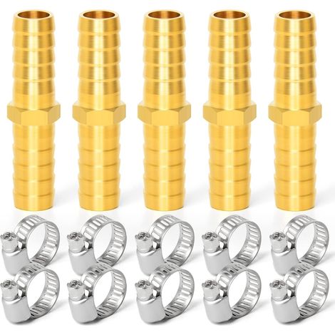 5 Stück 6 mm Messing-Widerhakenverbinder, gerade 2-Wege-Rohrverschraubung mit Klemmen, 10 Stück (1/5)