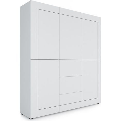 Credenza alta 5 ante/3 cassetti 150x35x165 cm Elios bianco lucido