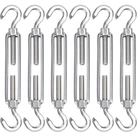 Tenditore per cavi in acciaio inossidabile M5, confezione da 6 ganci e ganci per tenditore in filo metallico, ganci e ganci regolabili per carichi pesanti per stendibiancheria con cavo in corda, rete