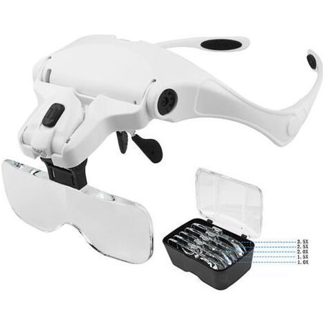 Lunettes Loupe avec 2 Lumières LED, Frontale Grossissantes Casque Loupe Mains Libres pour Couture, Lecture Réparations, Bijoux, Montres et Artisanat, 5 Lentilles Détachables (1.0X-3.5X) (1/5)