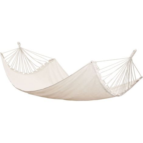 Hamac XXL pour deux personnes 400x160cm Jusqu'à 150 kg 100% coton Hamacs Amanka plus de monde ensemble couleur beige (1/5)