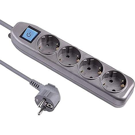 Multiprise 4 prises avec interrupteur, câble 1,5 m, multiprise, prise de table, argenté