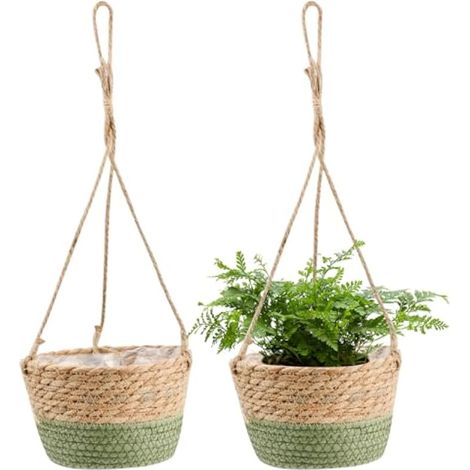 Ensemble de 2 jardinières suspendues en jonc de mer, 20 cm, panier suspendu d'extérieur tressé à la main (1/5)