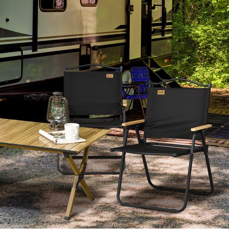 Chaise de jardin pliante en polyester noir, structure acier, portable avec pieds antidérapants (1/5)