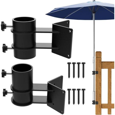 Base robusta para sombrilla con clips en las esquinas, fabricada en acero inoxidable, diámetro exterior máximo de 5 cm (paquete de 2, color negro). (1/4)