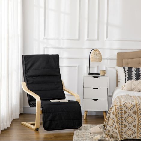 Fauteuil relax à bascule avec repose-pieds réglable 5 positions 66,5 x 94 x 100 cm noir OKWISH (1/5)