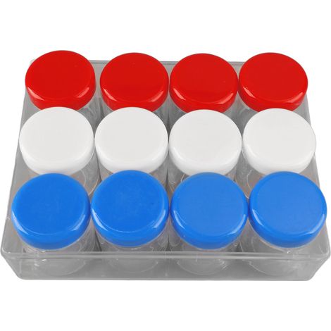 Lot de 12 boîtes de rangement transparentes pour médicaments, bijoux et boutons, corps en spirale rond, couleurs mélangées, séparateur de pilules. (1/5)