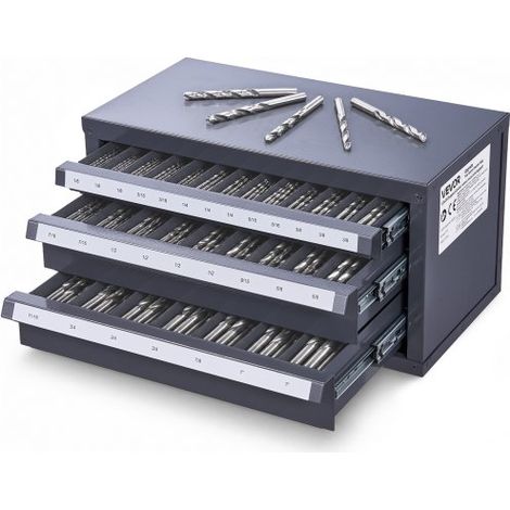 VEVOR Caja de Almacenamiento para Fresas 1/8-1 pulgada Caja Vacía para Cortadores de 3 Cajones 29 Compartimentos Dispensador de Cortadores 37,5x20x20 cm Apilable Fácil Identificación para Taller Broca (1/5)