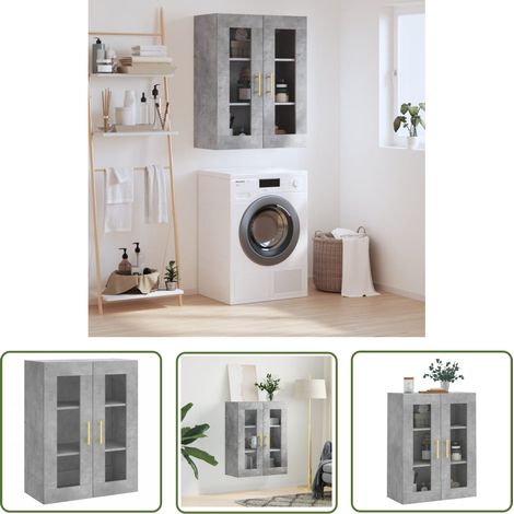 The Living Store Armoire murale gris béton 69,5x34x90 cm - Armoire Murale - Meuble Rangement - Armoire Grise - Armoire Design - Étagère Murale (1/5)