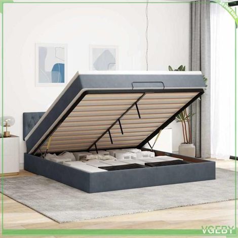 Cadre de lit ottoman avec matelas - 3311862 - 180x200 cm - Velours gris foncé - Rangement hydraulique (1/5)