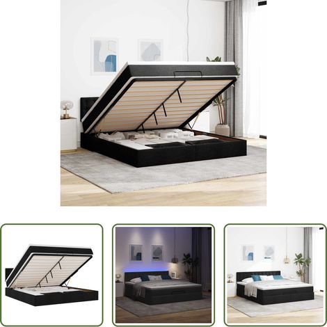 vidaXL LED-Beleuchtung - Ottoman-Bett mit Matratze & LEDs Schwarz 160x200 cm Stoff (1/5)