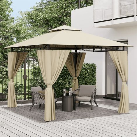 Fuleadture Gazebo de jardin extérieur 3x3m-Toile résistante aux UV et respirante-Tente de réception à toit à double niveau-Idéal pour jardins et terrasses (1/5)