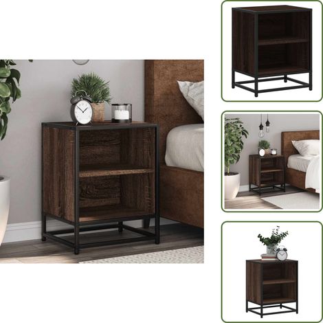 Mesita de noche metal - vidaXL Mesita de noche madera ingeniería roble marrón 40x31x50cm metal - Mesita de noche con estantes
