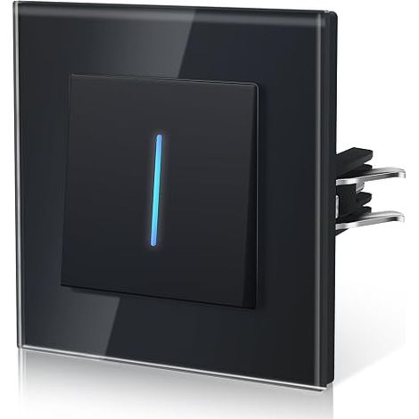 Interruttore a pulsante, Interruttore a pulsante, Interruttore da parete con ganci, 1 modulo 1 via, Nero (1/5)