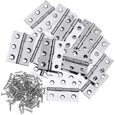 10Pcs Stainless Steel Hinge Hinges 3 Inch Folding Hinge Connectors For Home Furniture Hardware Cabinet Guard Door Drawer (with 60Pcs 3 12mm Screws) (1/5)