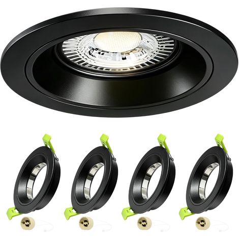 Recessed LED Spotlight 230 V Aluminium Frame with GU10 Socket, Ceiling Spotlights 75 mm Mounting Hole, GU10 Recessed LED Spotlight for Bathroom, Kitchen and Living Room, Pack of 4, Black (1/5)