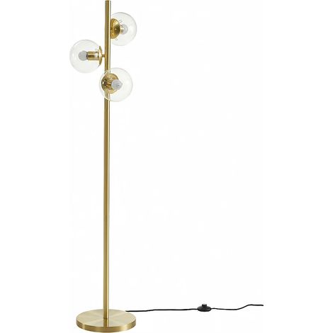 Lampadaire en laiton brossé et 3 globes en verre - L. 32 x H. 148 cm -Doré - YUKON (1/5)