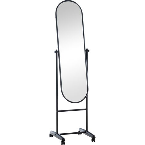Miroir sur pied ovale en métal noir avec roulettes 155 cm style moderne 100003723 (1/5)