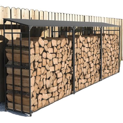 Support à bois, capacité lourde de 300 kg, porte-bûches en métal résistant aux intempéries avec toit pour un stockage de bois sec et ordonné (1/2)
