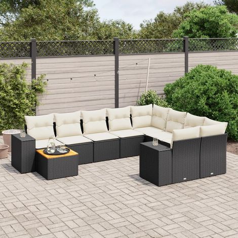 10-tlg. Garten-Sofagarnitur mit Kissen Schwarz Poly Rattan vidaXL (1/3)