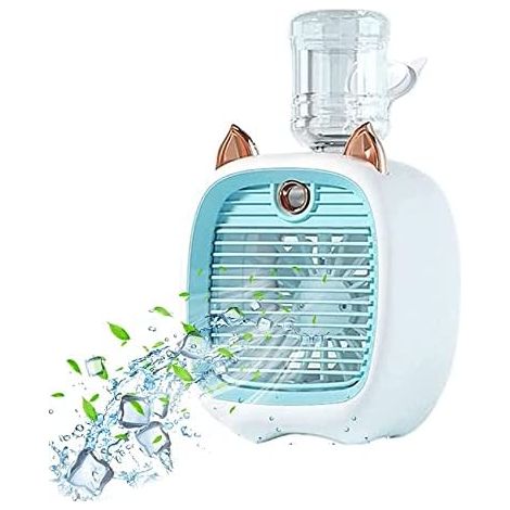 Mini rafraîchisseur d'air évaporatif rechargeable pour enfants, compatible avec les bouteilles d'eau, ventilateur personnel USB avec humidificateur. (1/5)