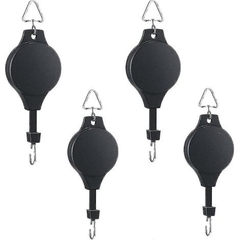 Lot de 4 poulies rétractables pour plantes, crochets et suspensions réglables pour paniers de jardin, pots et mangeoires à oiseaux. Disponibles en différentes tailles. (1/4)