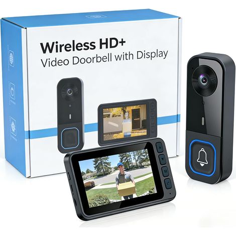 Sonnette sans Fil avec Caméra Extérieure Étanche, Visiophone sans Fil Portée 40m, Interphone Vidéo sans Fil 1000mAh, Écran IPS 4.5 Pouces, Vision Nocturne Infrarouge, sans WiFi sans Application (1/5)