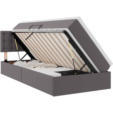 Lit avec rangement et matelas, gris, 90 x 190 cm, simili cuir (1/5)