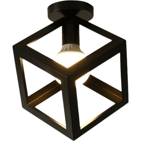 Plafonnier luminaire moderne lustre forme de cube noir 22x22x23cm (1/5)