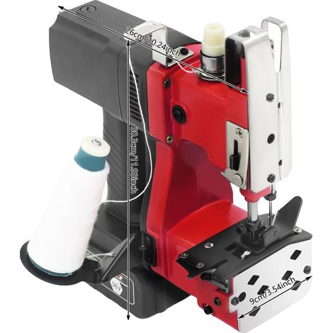 Máquina de coser para bolsos, alta velocidad, diseño portátil, color rojo. (1/2)