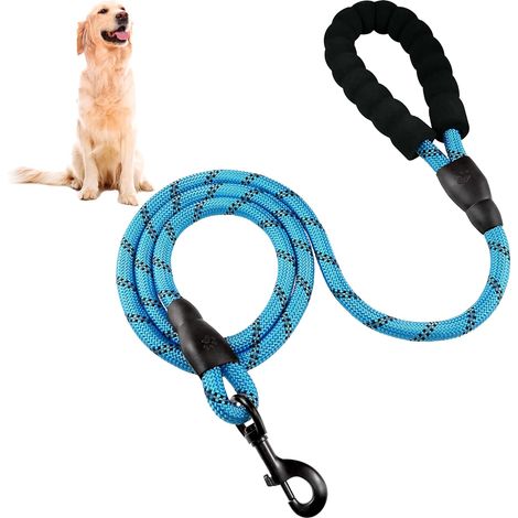 1.5m Dog Leash, Strong Dog Rope Leash with Soft Sponge Handle and Reflective Rope for Small Medium Large Dogs (Bleu) (1/5)