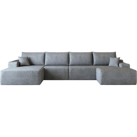 Divano modulare angolare a L 340 cm grigio in velluto a coste, senza montaggio (1/5)
