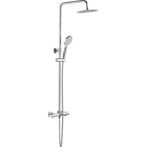 Colonne Mitigeur Thermostatique, Robinet, Flexible, Douche de Tête, Douchette, Support, Chromé, Argent (1/5)